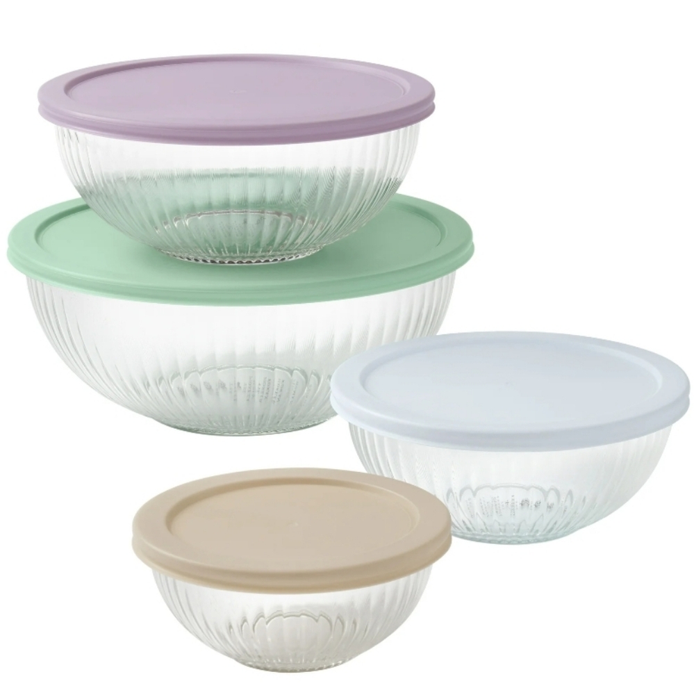 ❤️ The Pioneer Woman Glass Mixing Bowl Set with Multicolor Lids